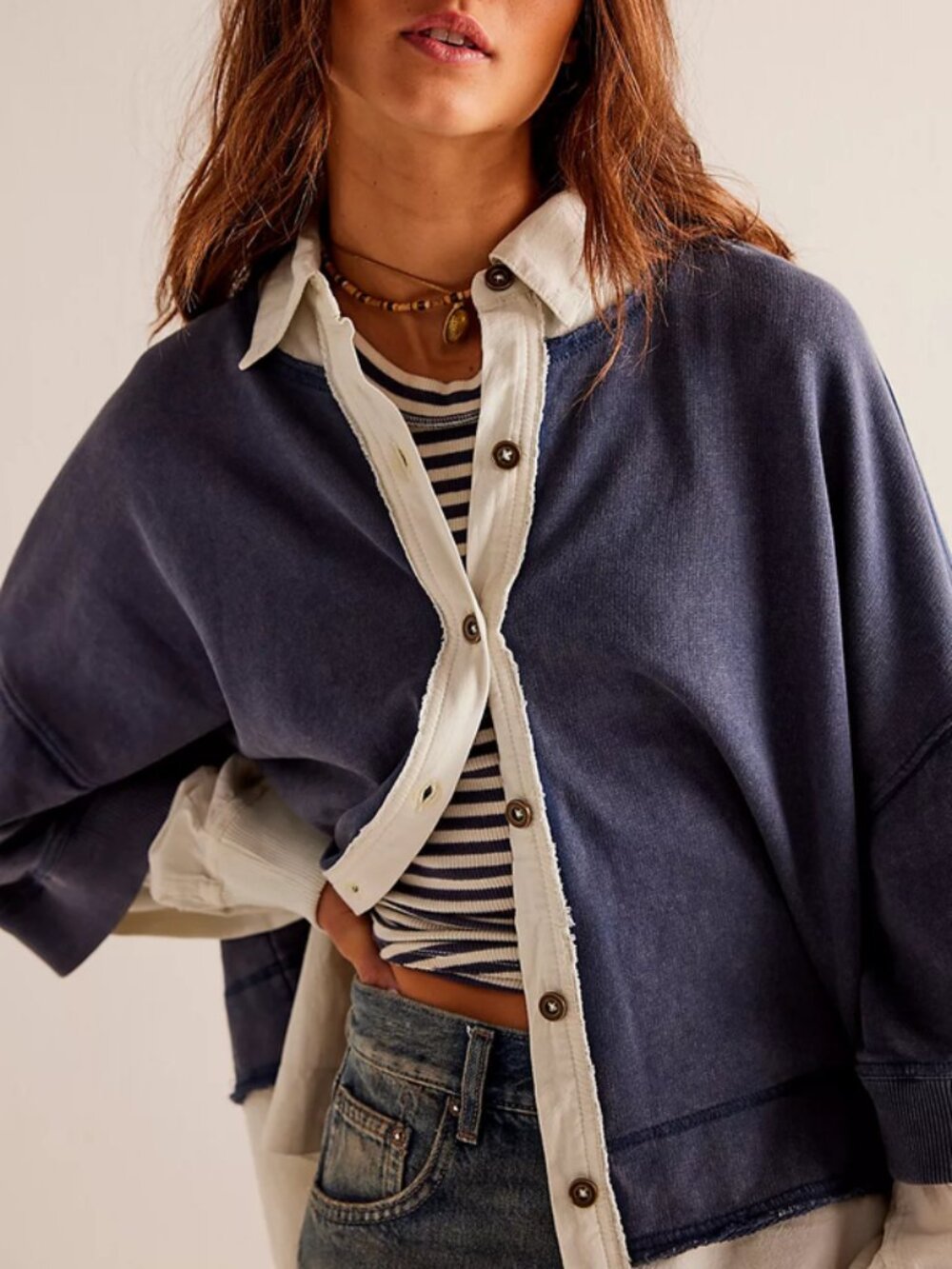 Free People We The Free Rebel Rebel Twofer Top Indigo Button L